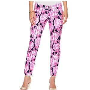 Lilly Pulitzer Kelly Skinny Ankle Pants Flamingo Print Pink Navy Womens Size 4
